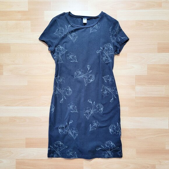 Old Navy Short Sleeve Gray Floral Knit Tee Shirt Dress | Size: SP - Picture 1 of 14